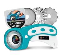 OfficeTree Cutter Rotatif Couture 45mm - 3 Lames Coupe Droite, Vague et Perforée - Découpez du Tissu et du Papier - Cutter Couture - Roulette Couture Tissu - Tapis de Découpe Accessoires Couture