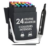 OfficeTree Feutre à Alcool Twinmarkers Set de 24 - Feutre Dessin Professionnel - Couleurs Intenses - Feutre a Alcool Promarker pour l'Esquisse, le Dessin, la Peinture, la Mise en Page