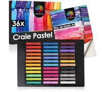 OfficeTree Kit de Craies Pastel - 36 Pièces pour Papier avec Bloc à Dessin - Couleurs Intenses et Douces pour Artistes