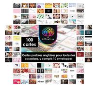 OfficeTree Lot de 100 cartes de vœux A6 avec 10 enveloppes - Cartes postales en anglais avec dictons pour toutes les occasions avec mariage, anniversaire et Noël - Cartes postales