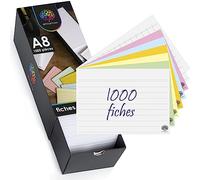 OfficeTree Lot de 1000 fiches format A8 - Cartes intercalaires lignées A8, à carreaux, blanches et colorées - Cartes d'apprentissage avec boîte à fiches - Cartes pour vocabulaire, formules et notes