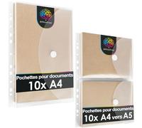 OfficeTree Lot de 20 Pochettes Plastiques avec 160 Œillets de Renfort - 10x Porte Documents A4 et 10x A5 - Chemises à Rabat Transparentes avec Scratch et Bord de Perforation - Rangement Pratique