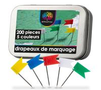 OfficeTree Lot de 200 epingles Drapeau en 5 Coloris Assortis - parfaites pour Marque des Cartes/Cartes du Monde/Tableaux - avec Boite de Rangement Pratique