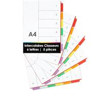 OfficeTree Lot de 5 intercalaires A4 avec 6 parties - Intercalaires en carton - 6 intercalaires pour classeurs à levier ou classeur à anneaux - Intercalaires A4 - Intercalaires pour classeurs A4