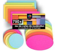 OfficeTree Lot de 750 cartes de modération, 6 couleurs, rondes, ovales et rectangulaires, cartes de métaplan, cartes de présentation, accessoires de séminaire, pour mallette de modération