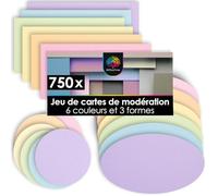 OfficeTree Lot de 750 cartes de modération pastel - Rondes, ovales et rectangulaires, cartes de métaplan, cartes de présentation, en 6 couleurs assorties, kit de modération comme accessoires de