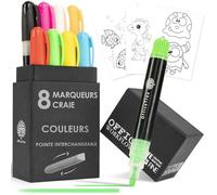 OfficeTree 8x Marqueur Craie Effacable Coloré - 1mm à 6mm Pointes Interchangeables - Feutre Vitre Effacable - Feutre Fenetre Effacable - Feutre Craie Effacable Tableau Noir - Marqueur Craie Liquide