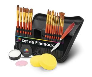 OfficeTree Set Pinceaux Peinture - 15x Pinceaux, Couteau à Palette, Éponges, Savon à Pinceau - Pinceaux Acrylique - Kit Pinceaux Peinture Huile - Pinceaux Aquarelle Professionnel - Pinceau Aquarelle