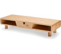 OfficeWorld Range Support de moniteur en bambou avec tiroir - Organisateur de bureau en bambou - Support de bureau en bois pour moniteurs, imprimantes et ordinateurs portables - 61 x 20 x 12 cm