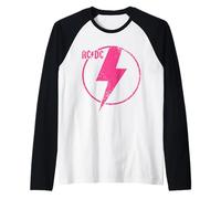 Official AC/DC Pink Distressed Logo ACDC Manche Raglan