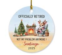 Officially Retired Not My Problem Anymore Décoration de Noël 2025, décoration de sapin de Noël personnalisée pour collègues à la retraite, âmes sœurs à la retraite, nom personnalisé