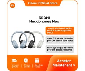 [Officiel] REDMI Headphones Neo | Réduction active du bruit jusqu’à 42 dB, haut-parleur dynamique de 40 mm, jusqu’à 72 heures d’autonomie Obsidian Black