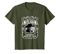 Officiel Willie Nelson Austin T-Shirt, Enfant, Olive, 10 Ans