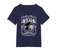 Officiel Willie Nelson Austin T-Shirt, Femme Grandes Tailles, Bleu Marine, 1X