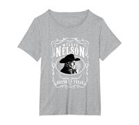 Officiel Willie Nelson Austin T-Shirt, Femme Grandes Tailles, Gris Chiné, 6X