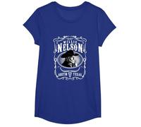 Officiel Willie Nelson Austin T-Shirt, Fille, Bleu Royal, L