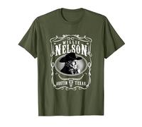 Officiel Willie Nelson Austin T-Shirt, Homme, Olive, L