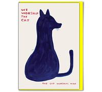 Officielle David Shrigley - Carte d'anniversaire amusante - « We Worship The Cat » - Humour animal de compagnie - Excellente carte pour les amoureux des chats - Cartes alternatives pour hommes,