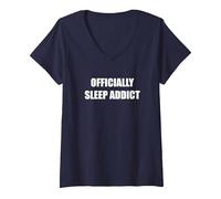 Officiellement Sleep Addict T-Shirt avec Col en V, Femme, Bleu Marine, XL