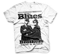 Officiellement sous Licence Bleus Brothers - Chicago 1980 Grand & Gros (3XL,4XL,5XL) T-Shirt pour Hommes (Blanc), 3X-Large