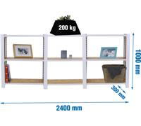 OFFICLICK Étagère métallique 3/300 MADEIRA 2400 BRANCO/OSB + COUVERTURE 1000