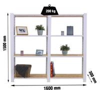 OFFICLICK Étagère métallique 4/300 MADEIRA 1600 BRANCO/OSB + COUVERTURES 1500