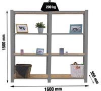 OFFICLICK Étagère métallique 4/300 MADEIRA 1600 CINZA/OSB + COUVERTURE 1500
