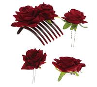 OFFIGAM 1ensemble Accessoire De Mariage Pour Femme De Éléments Avec Pince à Cheveux Fleurs Artificielles Roses Broche Élégante Et Barrette Pour Mariée Demoiselles Honneur Et Fêtes