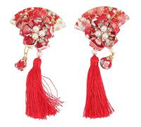 OFFIGAM 2 Pièces Barrette Éventail Tissu Japonaise avec Frange Élégantes pour Filles et Femmes Accessoire de Coiffure pour Mariage et Cosplay