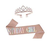 OFFIGAM 2 pièces Couronne Rhinestones et Écharpe Imprimée Ensemble Accessoires Anniversaire pour Fête Rose