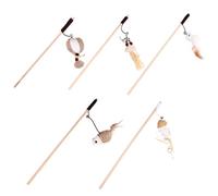 OFFIGAM 5 Pièces Chat Ficelle de Chat en Bois et Lin Beige avec Grelot et Pendentif pour Attirer et Soulager Leur Stress Plusieurs Styles