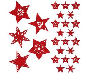 OFFIGAM 50 Pendentifs en Bois Rouge D'étoile à Cinq Branches pour Décoration de Noël Diy, Surface Lisse et Design Simple, Lot de 50 Pièces pour Art et Décoration Maison