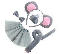 OFFIGAM Ensemble De Costume De Souris Pour Garçon Et Filles 4 Pièces Gris Serrage-tête Oreilles De Souris Flexible Accessoires Cosplay Jupe En Tulle Grise