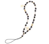 OFFIGAM Lanière à Perles pour Téléphone Portable Noire Pendentif Étoile, Bracelet Poignet en Cristal et Alliage, Facile à Utiliser pour Décoration et Usage Extérieur