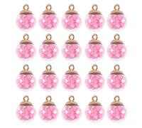 OFFIGAM Lot de 20 Perles en Verre Rose 16mm Forme Globe avec Paillettes Étoiles, Accessoires Pratiques pour Création de Bijoux et Fabrication de Boucles D'oreilles