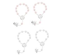 OFFIGAM Lot De 4 Bracelets Chapelet De Baptême Bébé, Acrylique Blanc Et Rose Clair, Pendentif Ange Argenté, Pour Présent Baby Shower Et Décoration Fête De Baptême Fille