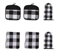 OFFIGAM Lot de 6 Set de Set de Serviettes et Maniques Cuisine Résistantes la Chaleur en Coton Polyester Design Suspendu, Cuisson Barbecue