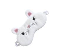 OFFIGAM Masque de Sommeil Chat Pelucheux Blanc en Tissu Léger et Doux, Cache-œil Confortable pour Dormir, Voyage et Sieste