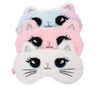 OFFIGAM Masque Yeux en Peluche Doux 3 Pièces Bandeau Élastique, Forme Chat Mignon, Sieste Bureau ou Présent Original
