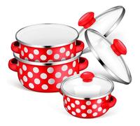 OFFIGAM Mini Batterie Cuisine Émail 3 Pièces Rouge à Pois Blanc, Casseroles pour Cuisson avec Double Anse, Fond Plat Antiadhésif, pour Soupe, Nouilles Instantanées et Préparation