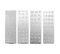 OFFIGAM Plaques de Stamping pour 4 Pièces en Acier Inoxydable Motifs Fleurs et Ailes, Facile à Utiliser Ambiance Festive de pour Nail Art