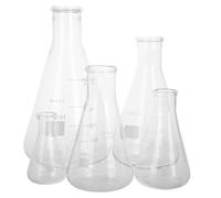 OFFIGAM Set de Flacons Erlenmeyer Lot de 5 en Verre Borosilicate Haute Résistance Facile à Remplir et Verser 50ml à 1l, Forme Conique à Base Triangulaire pour Laboratoire Chimie
