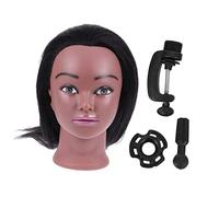 OFFIGAM Tête De Mannequin De Cosmétologie 14 Pouces Peau Noire Naturelle Pour Formation Coiffure Étudiants Support Inclus