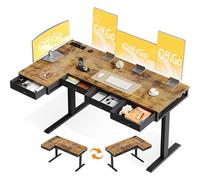 OffiGo Bureau Angle Assis Debout Electrique avec 4 Tiroirs, 160cm, Marron