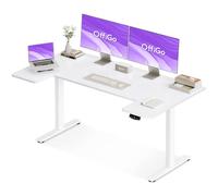 OffiGo Bureau Assis Debout, 140 cm U Forme Bureau Electrique avec 3 Panneau Intelligent Mémoires, Table Reglable en Hauteur électrique, Standing Desk pour Le Travail à Domicile, Blanc