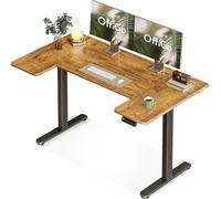 OffiGo Bureau Assis Debout, 140 cm U Forme Bureau Electrique avec 3 Panneau Intelligent Mémoires, Table Reglable en Hauteur électrique, Standing Desk pour Le Travail à Domicile, Marron
