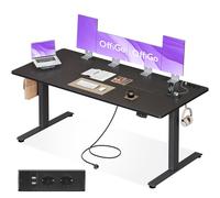 OffiGo Bureau Assis Debout, 180cm Bureau Electrique avec Prises et USB, Standing Desk avec 2 Fonctions de Mémoire, Table électrique pour la Maison, Noir