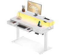 OffiGo Bureau Assis Debout avec 2 Tiroirs, Bureau Electrique 120cm, Blanc