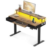 OffiGo Bureau Assis Debout avec 2 Tiroirs, Bureau Electrique 120cm, Marron