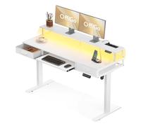 OffiGo Bureau Assis Debout avec 2 Tiroirs, Bureau Electrique 140cm, Blanc